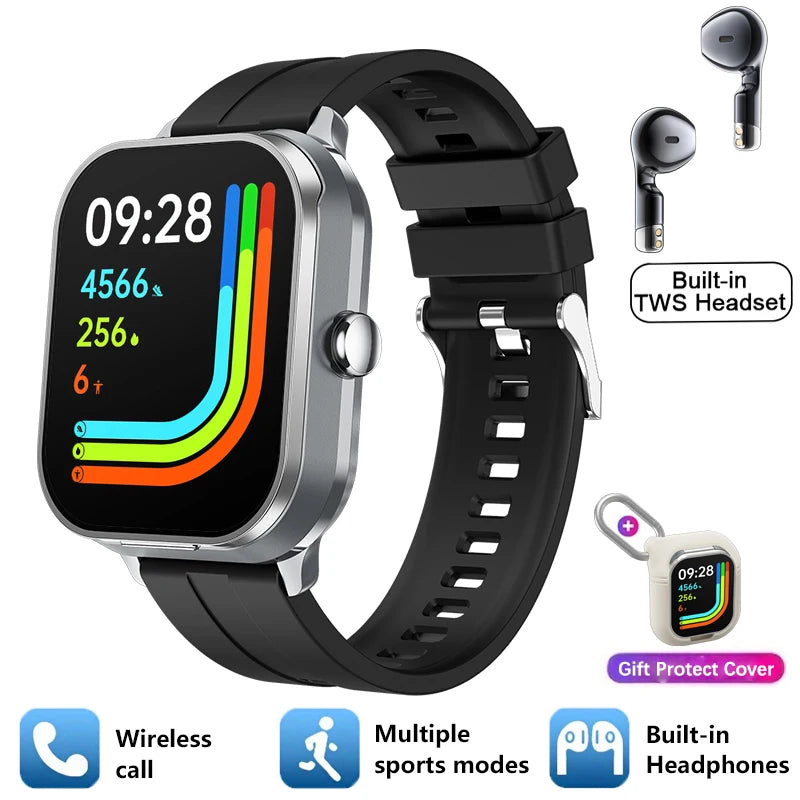 New Men'S 2-In-1 Smart Watch TWS Bluetooth Earphones NFC Health Monitoring Bluetooth Dialing Call Waterproof Fitness Smartwatch