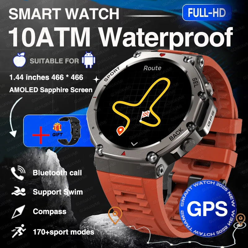 2025 New Military Bluetooth Call Smart Watch Built-In GPS Compass Barometric Altimeter 10ATM Waterproof Sports Smartwatches Men