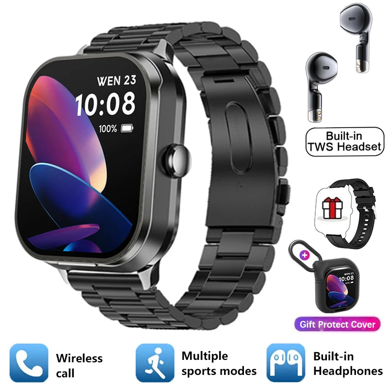 New Men'S 2-In-1 Smart Watch TWS Bluetooth Earphones NFC Health Monitoring Bluetooth Dialing Call Waterproof Fitness Smartwatch