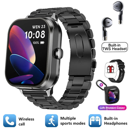 New Men'S 2-In-1 Smart Watch TWS Bluetooth Earphones NFC Health Monitoring Bluetooth Dialing Call Waterproof Fitness Smartwatch