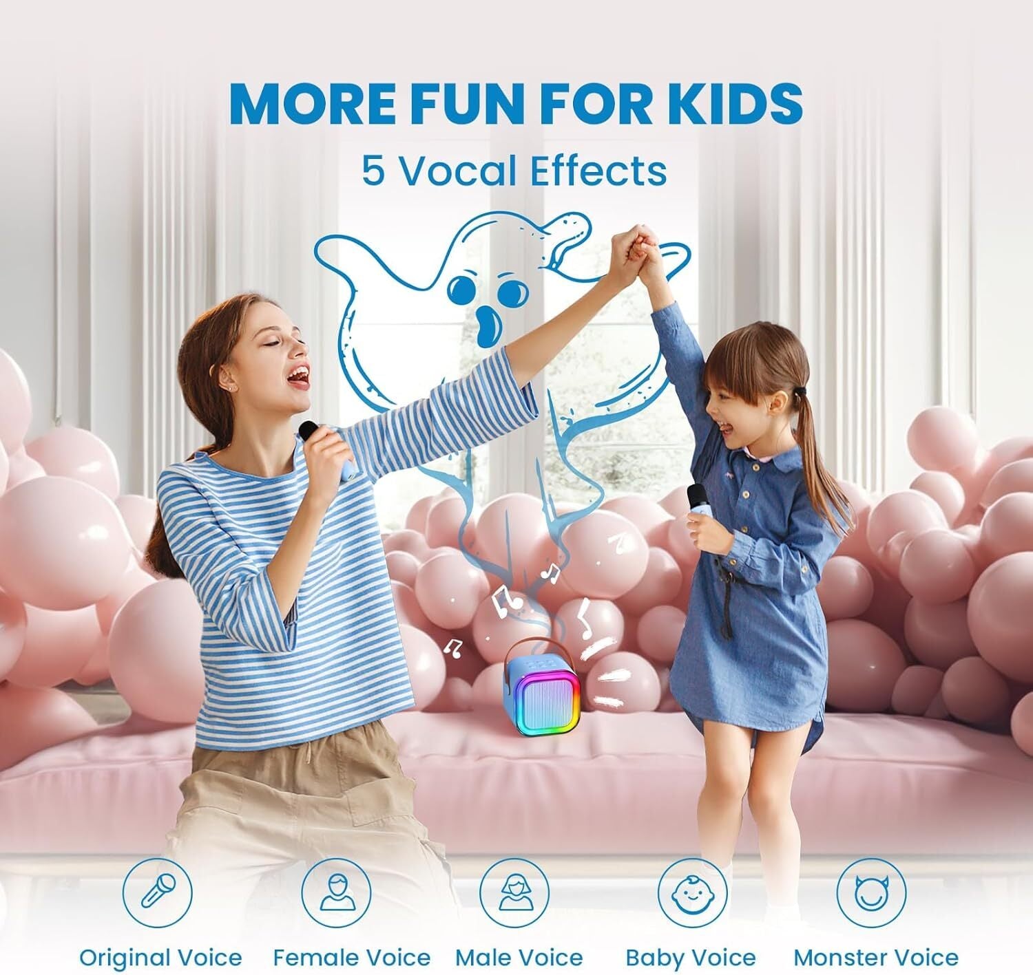Mini Karaoke Machine Kids with 2 Microphone Portable Bluetooth Speaker LED New A