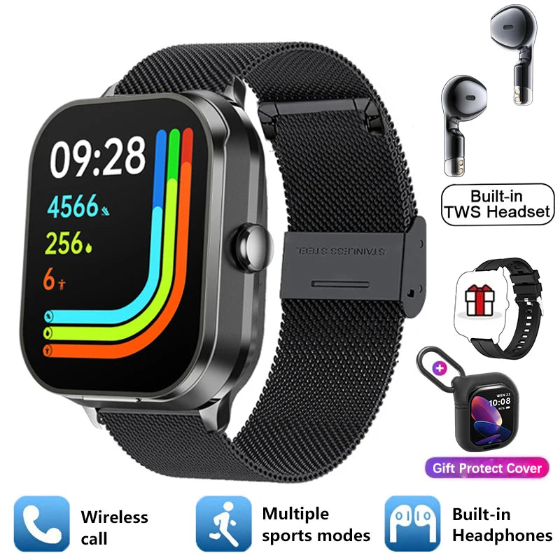 New Men'S 2-In-1 Smart Watch TWS Bluetooth Earphones NFC Health Monitoring Bluetooth Dialing Call Waterproof Fitness Smartwatch