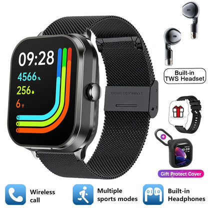 New Men'S 2-In-1 Smart Watch TWS Bluetooth Earphones NFC Health Monitoring Bluetooth Dialing Call Waterproof Fitness Smartwatch