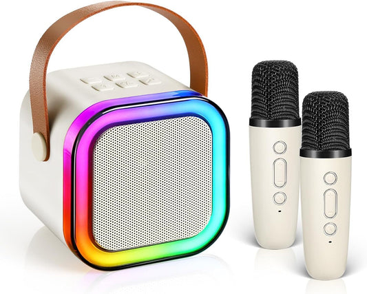 Mini Karaoke Machine Kids with 2 Microphone Portable Bluetooth Speaker LED New A