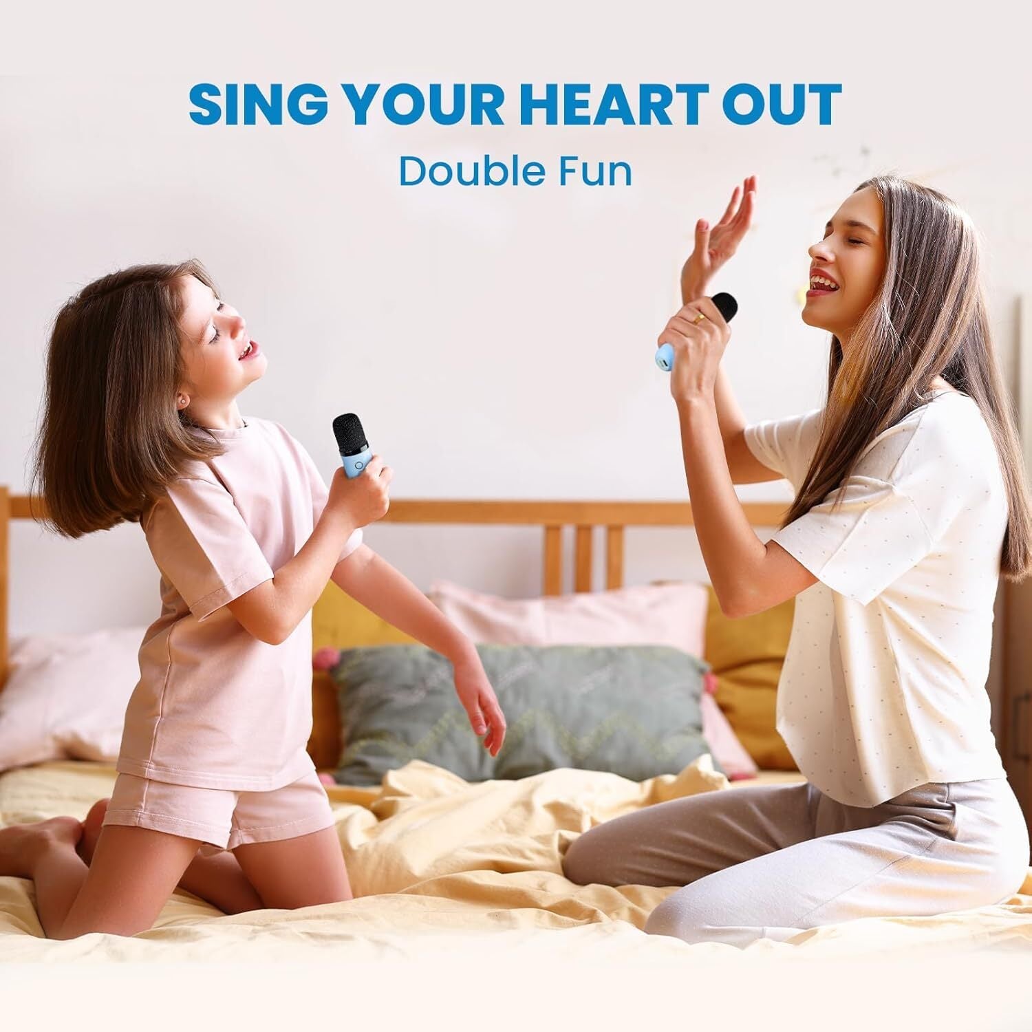 Mini Karaoke Machine Kids with 2 Microphone Portable Bluetooth Speaker LED New A