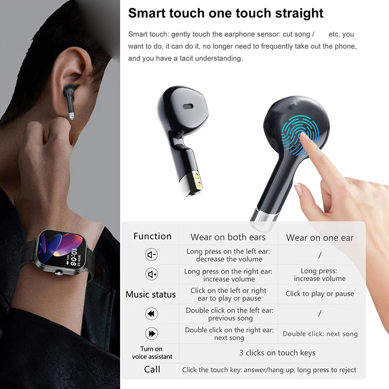 New Men'S 2-In-1 Smart Watch TWS Bluetooth Earphones NFC Health Monitoring Bluetooth Dialing Call Waterproof Fitness Smartwatch