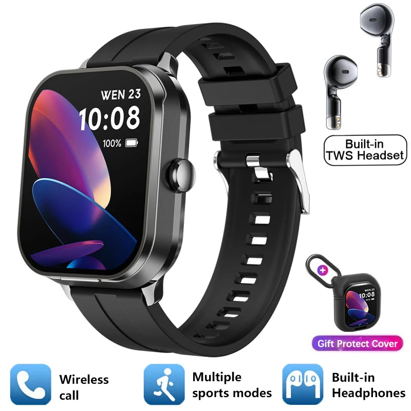 New Men'S 2-In-1 Smart Watch TWS Bluetooth Earphones NFC Health Monitoring Bluetooth Dialing Call Waterproof Fitness Smartwatch