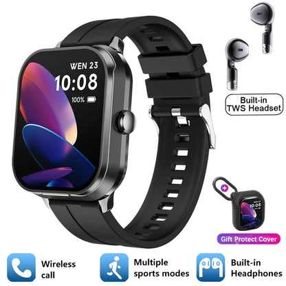 New Men'S 2-In-1 Smart Watch TWS Bluetooth Earphones NFC Health Monitoring Bluetooth Dialing Call Waterproof Fitness Smartwatch