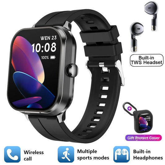 New Men'S 2-In-1 Smart Watch TWS Bluetooth Earphones NFC Health Monitoring Bluetooth Dialing Call Waterproof Fitness Smartwatch