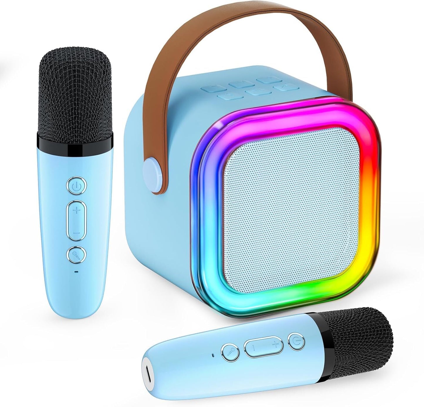 Mini Karaoke Machine Kids with 2 Microphone Portable Bluetooth Speaker LED New A