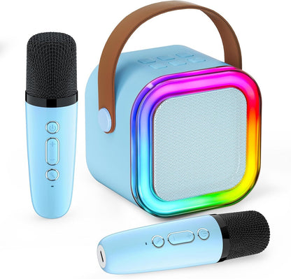 Mini Karaoke Machine Kids with 2 Microphone Portable Bluetooth Speaker LED New A