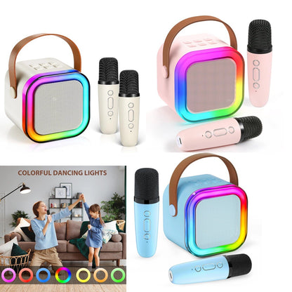 Mini Karaoke Machine Kids with 2 Microphone Portable Bluetooth Speaker LED New A