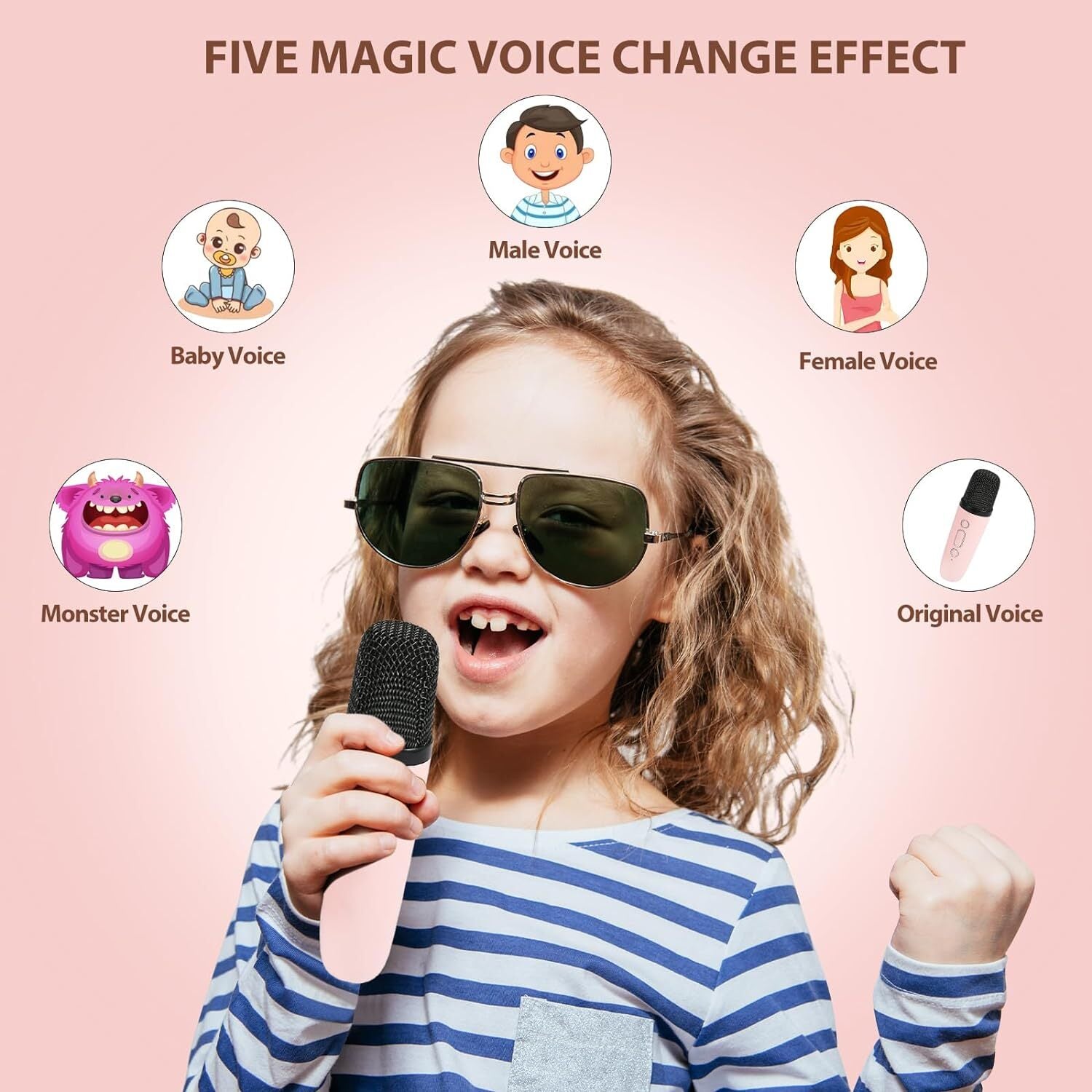 Mini Karaoke Machine Kids with 2 Microphone Portable Bluetooth Speaker LED New A