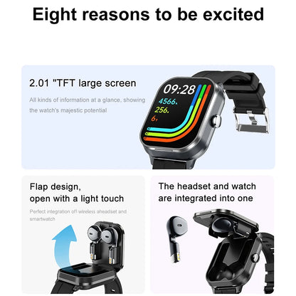 New Men'S 2-In-1 Smart Watch TWS Bluetooth Earphones NFC Health Monitoring Bluetooth Dialing Call Waterproof Fitness Smartwatch