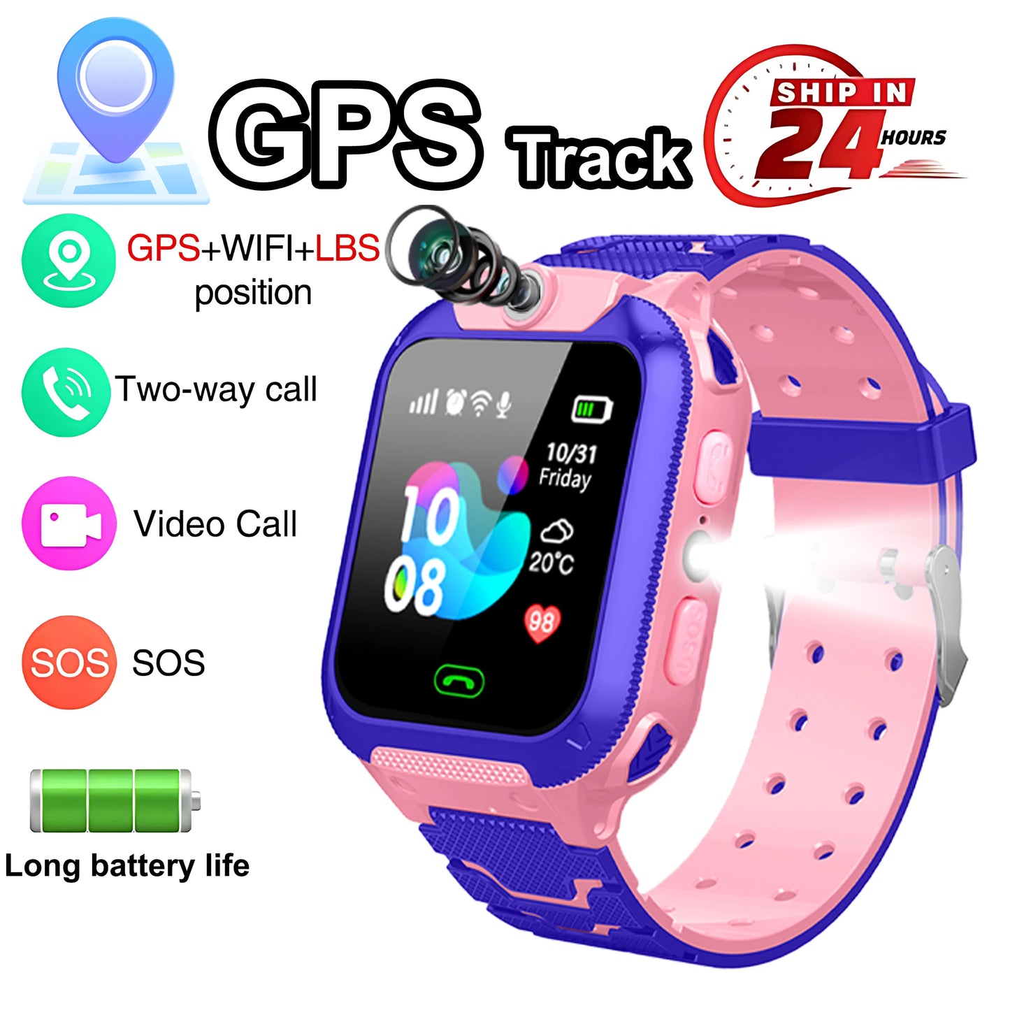 Q12B SIM Smart Watch Kids GPS WIFI Video Call SOS IP67 Waterproof Child Smartwatch Camera Monitor Tracker Location Phone Watch