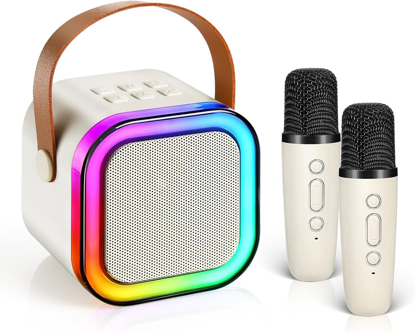 Mini Karaoke Machine Kids with 2 Microphone Portable Bluetooth Speaker LED New A