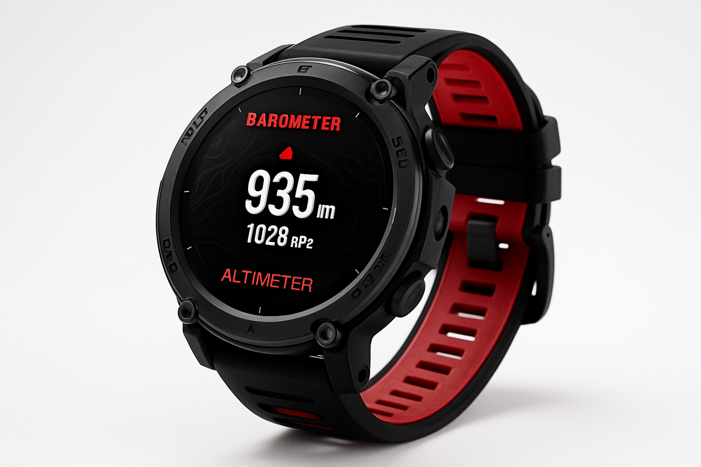 Black Red Silicone Barometric Altimeter Smartwatch