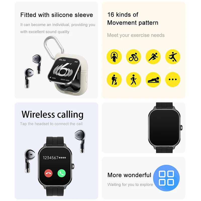 New Men'S 2-In-1 Smart Watch TWS Bluetooth Earphones NFC Health Monitoring Bluetooth Dialing Call Waterproof Fitness Smartwatch