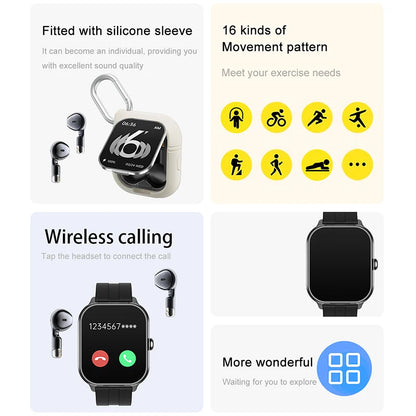 New Men'S 2-In-1 Smart Watch TWS Bluetooth Earphones NFC Health Monitoring Bluetooth Dialing Call Waterproof Fitness Smartwatch