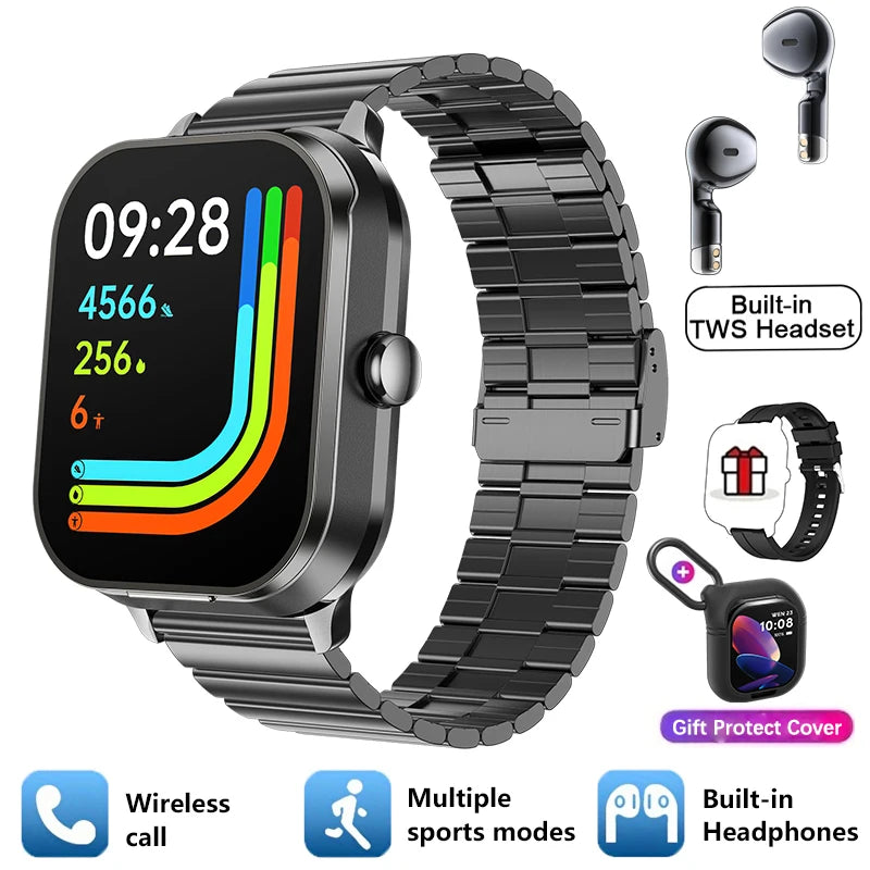 New Men'S 2-In-1 Smart Watch TWS Bluetooth Earphones NFC Health Monitoring Bluetooth Dialing Call Waterproof Fitness Smartwatch