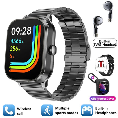 New Men'S 2-In-1 Smart Watch TWS Bluetooth Earphones NFC Health Monitoring Bluetooth Dialing Call Waterproof Fitness Smartwatch