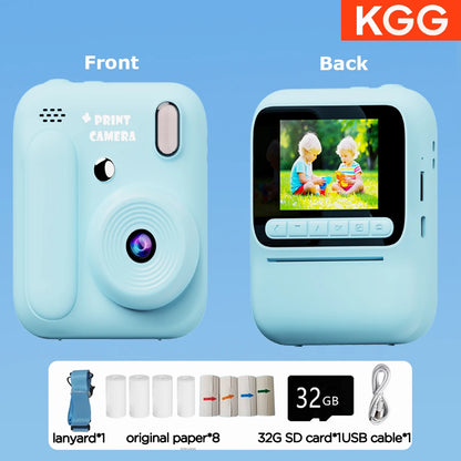 Color Printing Camera Kids Instant Camera 32GB 1080P Thermal Print Digital Camera Print Photo Video Games Music Children Gift