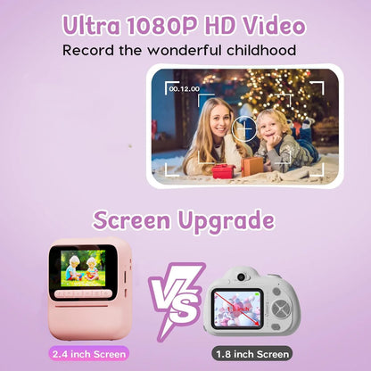 Color Printing Camera Kids Instant Camera 32GB 1080P Thermal Print Digital Camera Print Photo Video Games Music Children Gift
