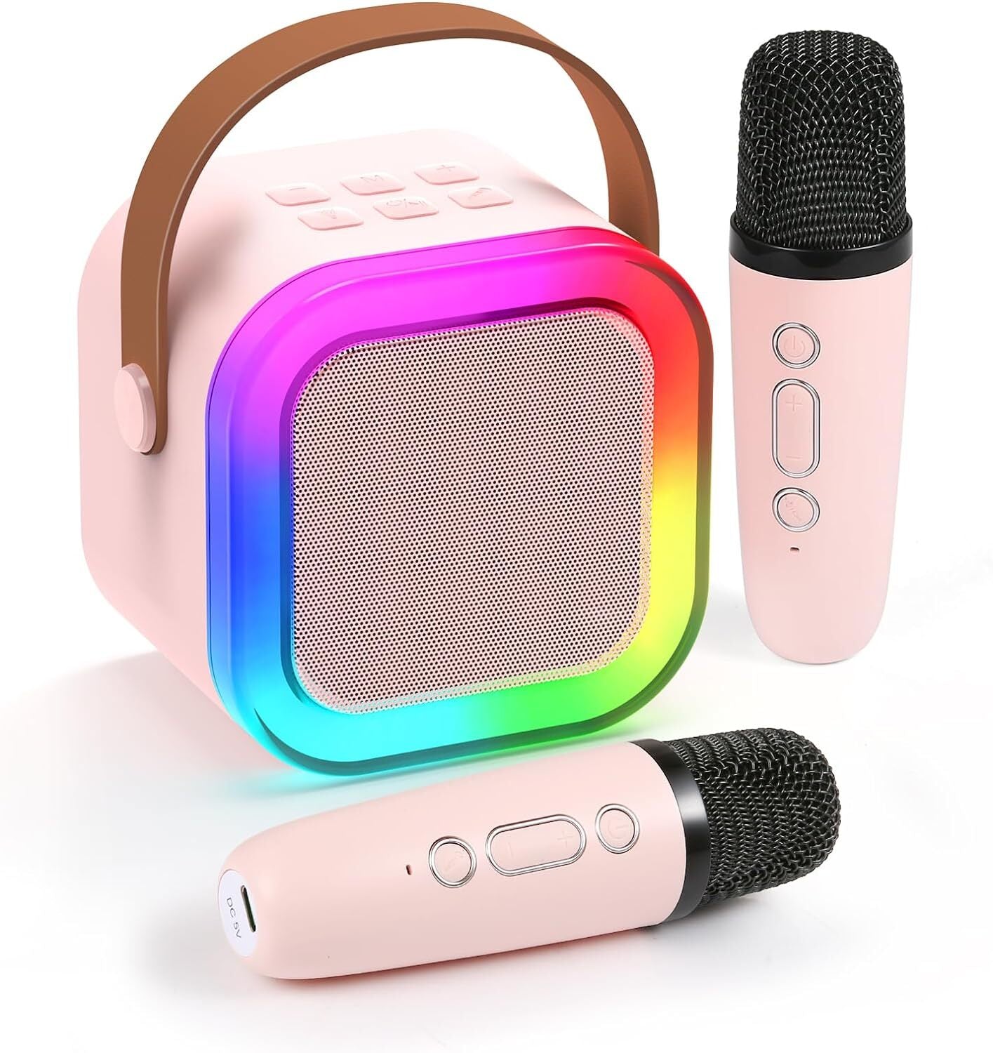 Mini Karaoke Machine Kids with 2 Microphone Portable Bluetooth Speaker LED New A