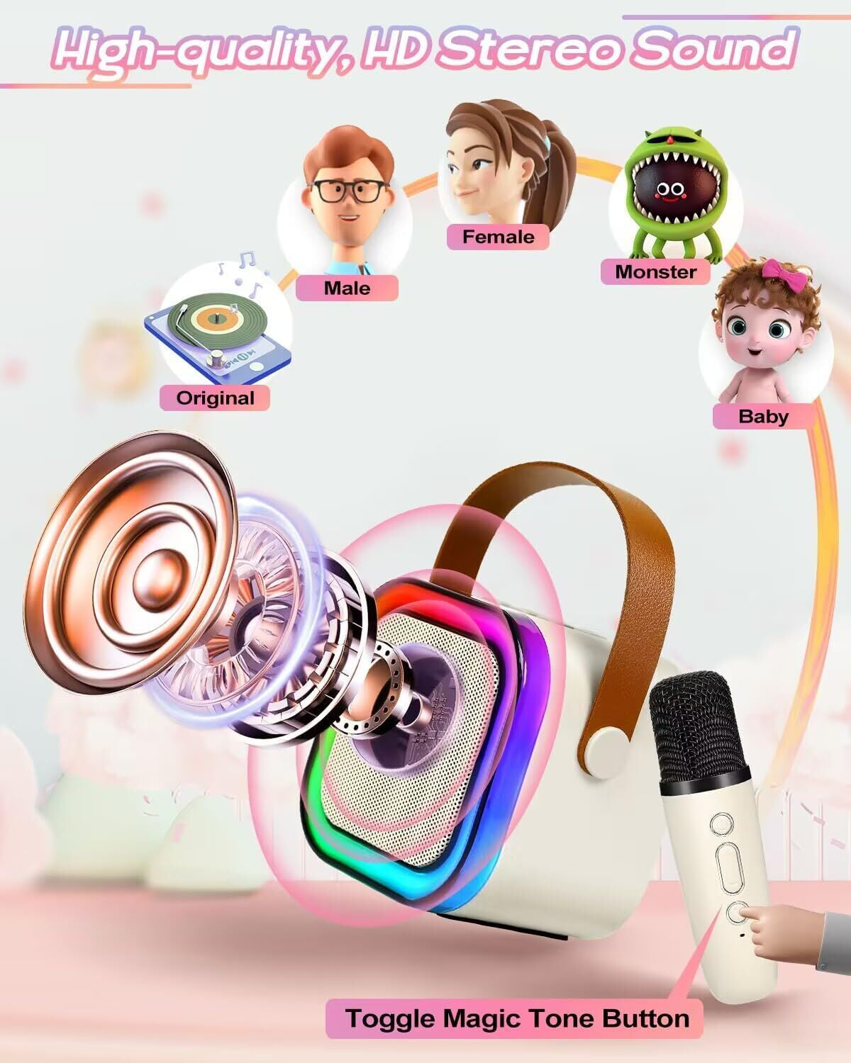 Mini Karaoke Machine Kids with 2 Microphone Portable Bluetooth Speaker LED New A