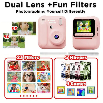 Color Printing Camera Kids Instant Camera 32GB 1080P Thermal Print Digital Camera Print Photo Video Games Music Children Gift